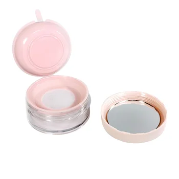 

Portable Plastic Powder Box Empty Loose Powder Pot Anti-Leakage Elastic Mesh Powder Box (Pink Empty Box with Mirror)