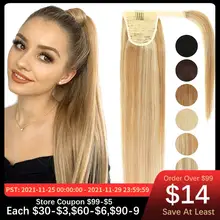 Ponytail Extensions Human Hair Blonde Brown Black Wrap Around Clip in Hair Extensions Natural Remy Hairpiece Thick 24inch 140G
