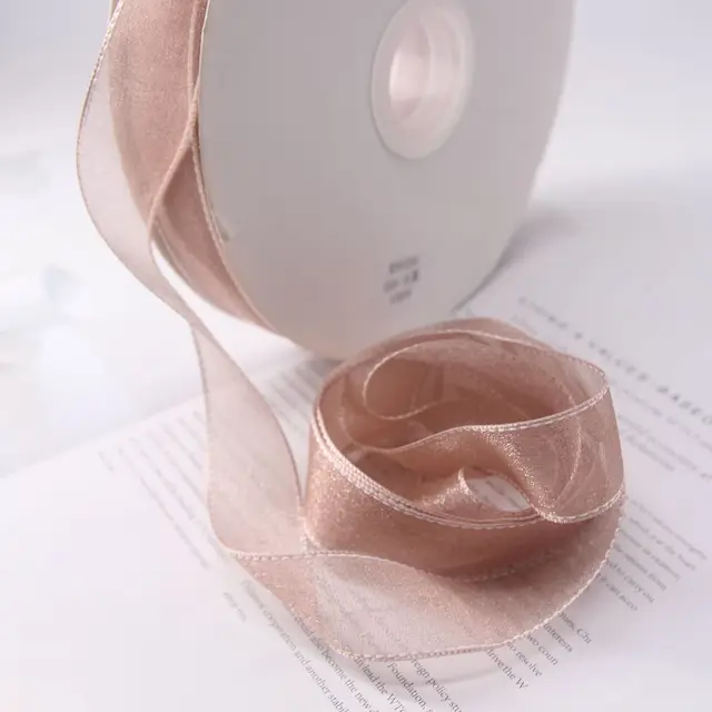 25mm Wide-Sided Ribbons Like You Confession Bowknot Wedding Gauze Christmas Party Packaging Decoration Lace Crafts Ribbon Brown1