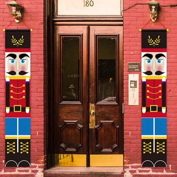 

1 Pair Christmas Decoration Door Curtain Walnut Soldier Red Black Lattice Ornament Hanging Door Sign Front Door Hanger