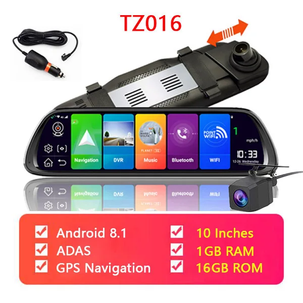 TZ016 WHEXUNE 1" видеорегистратор Android 8,1 ADAS 4G Автомобильное зеркало заднего вида 2 ГБ+ 32 ГБ gps навигация 1080P видеорегистратор era Автомобильный видеорегистратор Автомобильная камера dashcam - Название цвета: TZ016