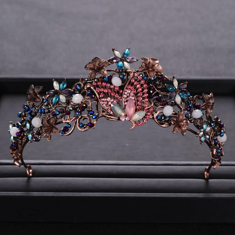 Vintage Bridal Crown Hair Accessories Butterfly Crystal Crown Party Wedding Hair Accessories Princess Crown Bridal Wedding Crown - Окраска металла: Покрытие антикварной медью