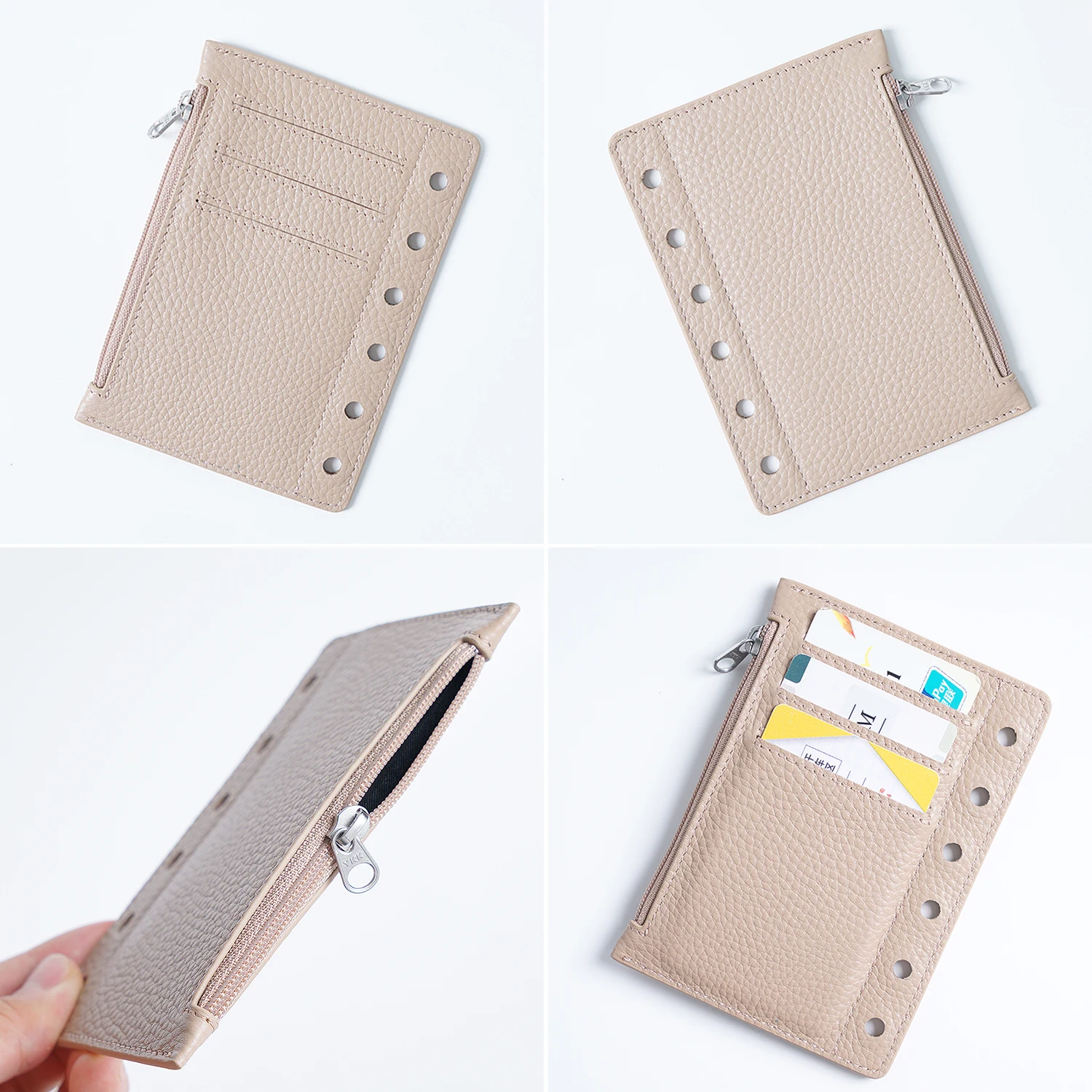 Moterm Zipper Flyleaf for Pocket A7 Size Ring Planner Genuine Pebbled Grain  Leather Divider Coin Storage Bag Notebook Accessory