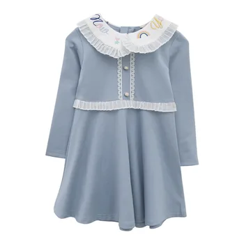 

rainbow school style vintage dress age for 2 - 8 years baby girls doll collar lace chiffon long sleeve dress little girls frocks