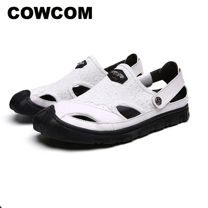 COWCOM/Коллекция года; сезон весна; повседневная обувь; Мужские дышащие сандалии; удобная мужская обувь; кожаная обувь; модная женская обувь; CLK