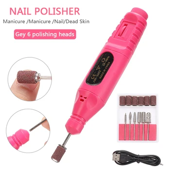 

1set USB Electric Manicure Machine Pen Power Professional Pedicure Nail Art Hand Tools 6 Bits Drill Nail Drill Machine Equipment