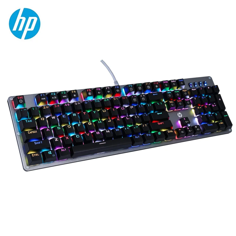 

HP Mechanical Keyboard Gaming 104 Keys Color Backlit Metal Board GK100 N Key Rollover Keyboard Brown Switch For Gamer Computer