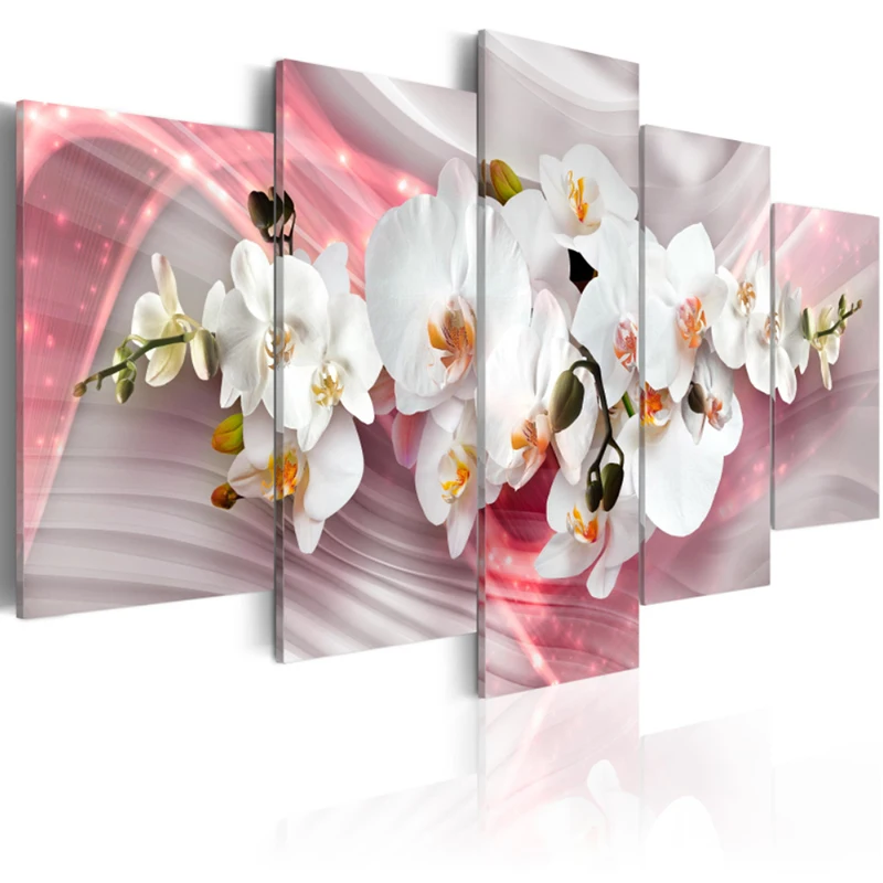 Цветы орхидеи плакаты и принты 5 панелей холст живопись Современная Настенная художественная Модульная картина настенные картины для декора гостиной