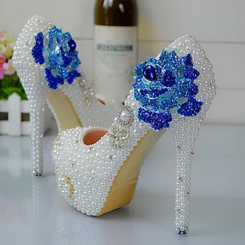 

2020 Handmade Rose Flower Style Rhinestone Women Pumps Soulmate Pattern White Pearl Wedding Shoes Bridesmaid shoes Size 34-45