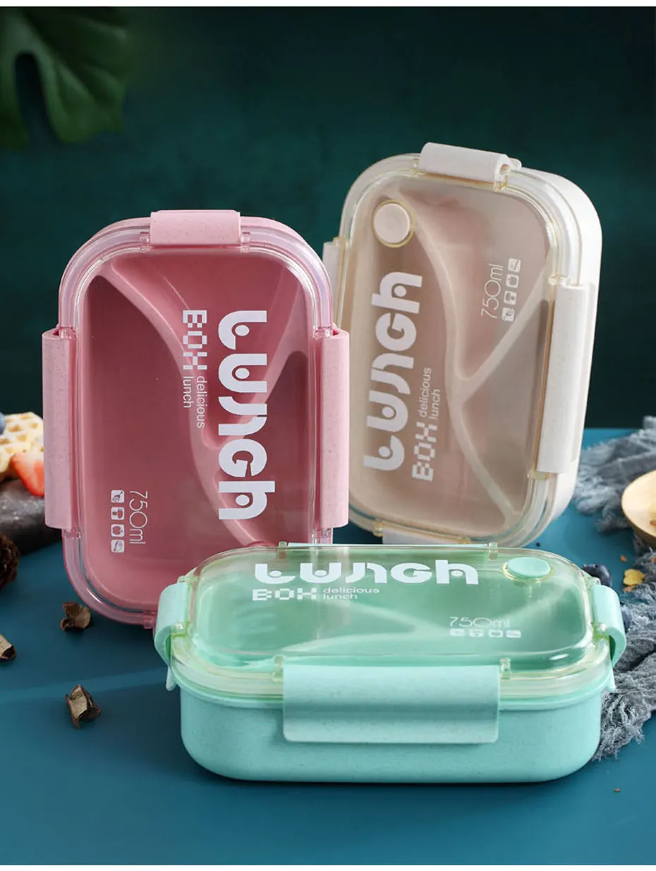 TUUTH Microwave Lunch Box Wheat Straw Bento Box 750ML BPA Free Food Storage Container with Soup Cup Sadoun.com