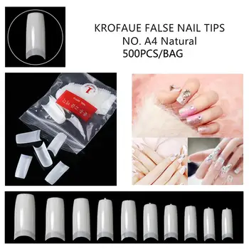 

KROFAUE Acrlic Fake Nails 500 Pcs Packaging Bag Half Cover Square Ballerina False Nails Manicure Tools Kit Nail Decoration