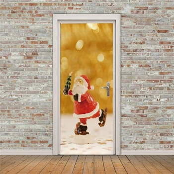 

2pcs/set Christmas Santa Skating Refrigerator Door Sticker Waterproof Wall Mural 57BB