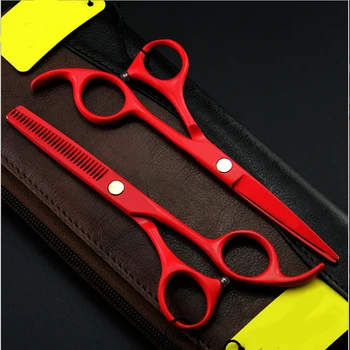 

Red color Hair Scissors 5.5 inch hairdressing and cutting scissors Set Salon Barber scissors