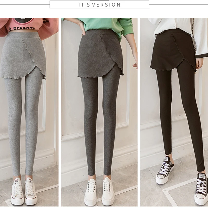 

2019 Autumn and Winter New Thread Leggings Korean Version of the Fake Two Pieces of Elastic Plus Fat Large Size Skirt Nine Pants