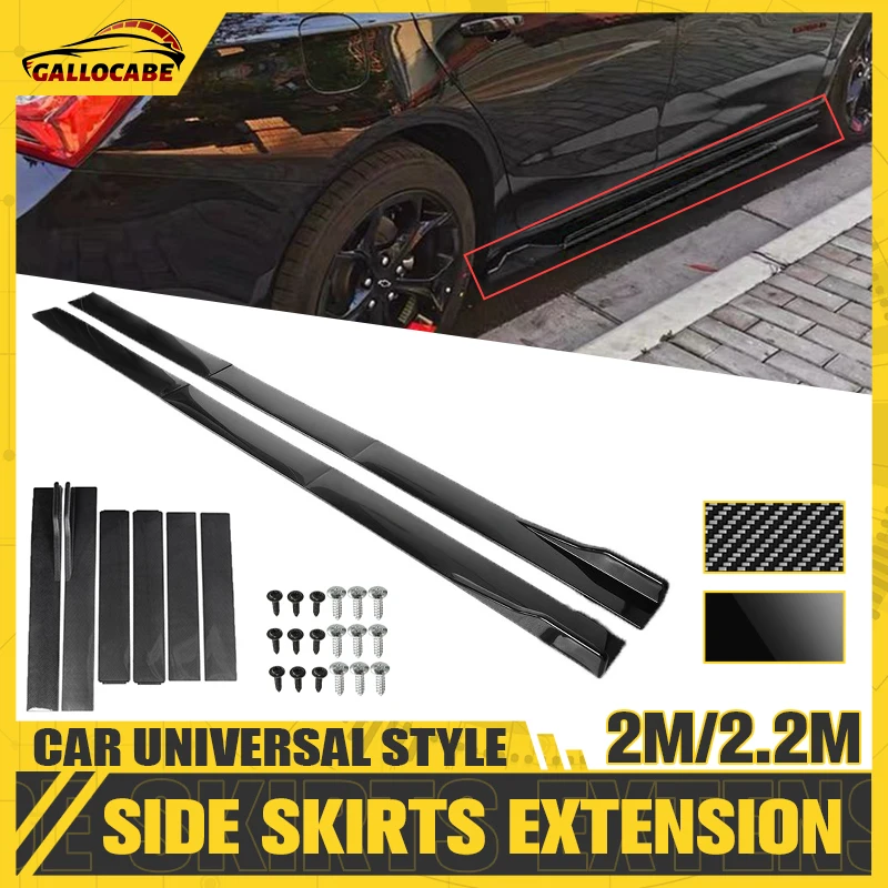 6PCS 2m/2.2m Universal Side Skirts Extension Rocker Panels Lip Splitters Bumper Car Styling For BWM Benz For Toyota Tesla VW