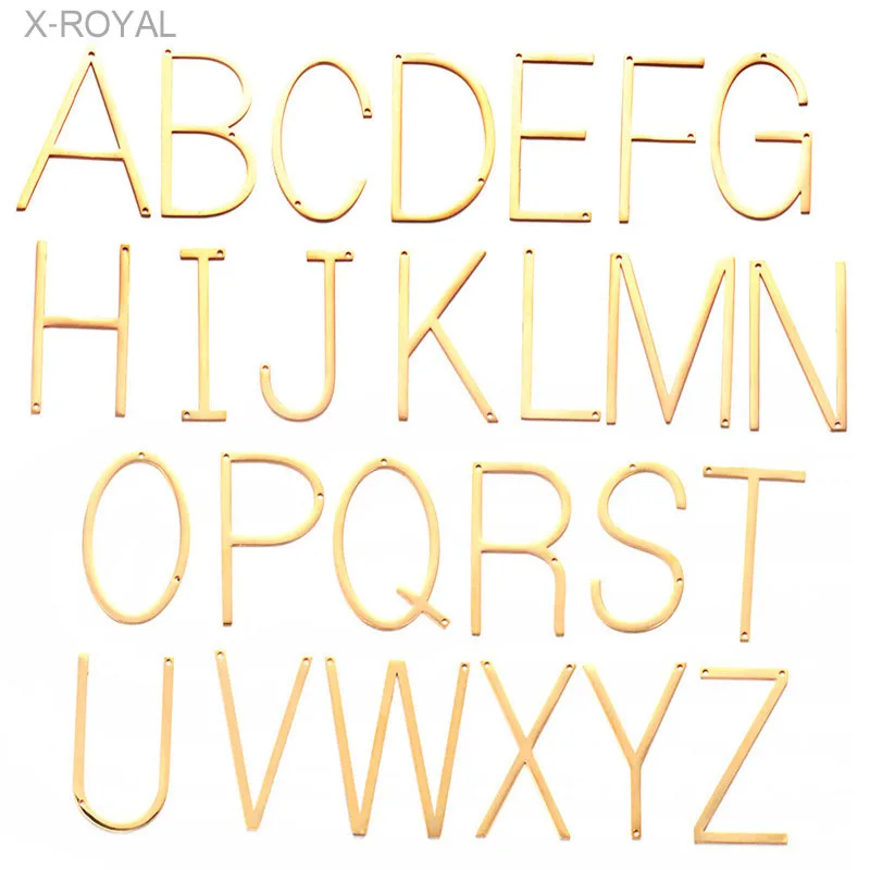 

X-ROYAL 5Pcs/lot Gold Color English Letters A B C Shape Double Hole Pendants Stainless Steel DIY Findings Necklace Charm Pendant