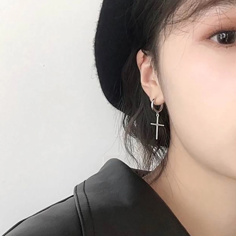 Dangle Earrings Fashion Men Women Metal Hoop Cross Drop Dangle Ear Studs 2 Pcs Party Punk Earring Jewelry Long Earrings