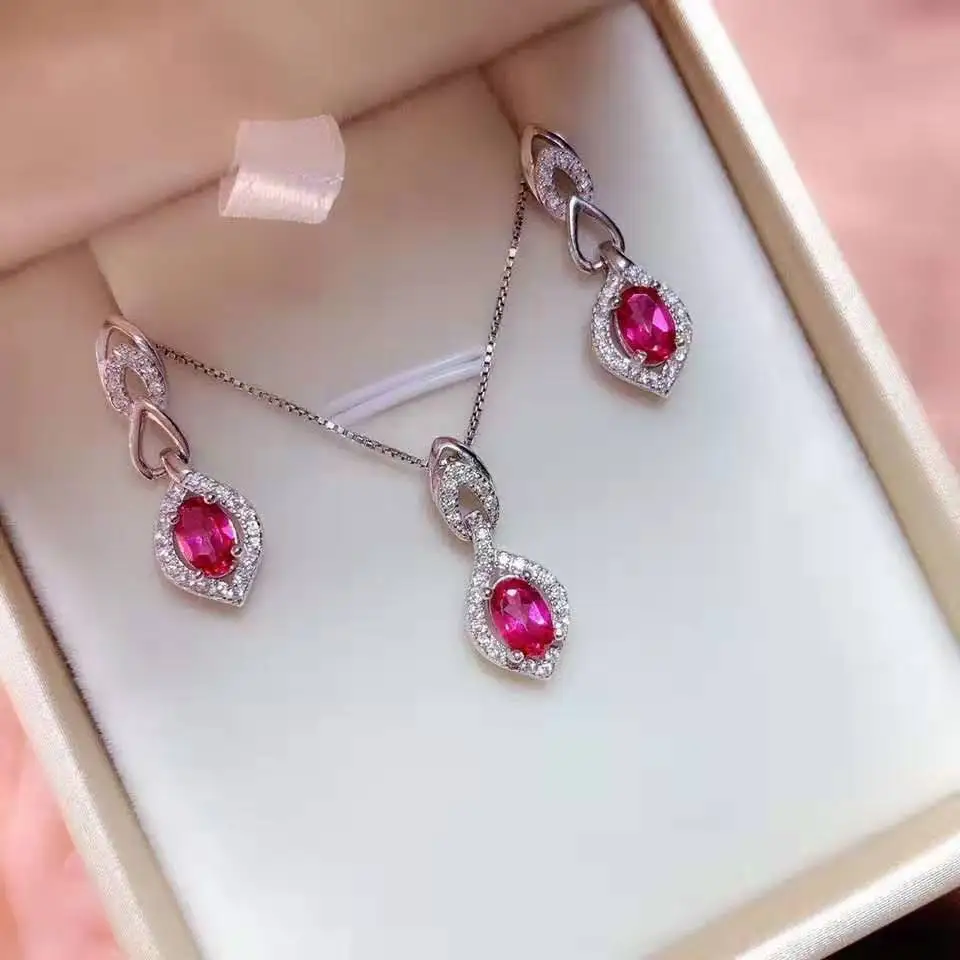 platinum Розовый топаз S925 серьги кулон ожерелье Модные аксессуары для женщин Свадебные и вечерние - Цвет камня: platinum