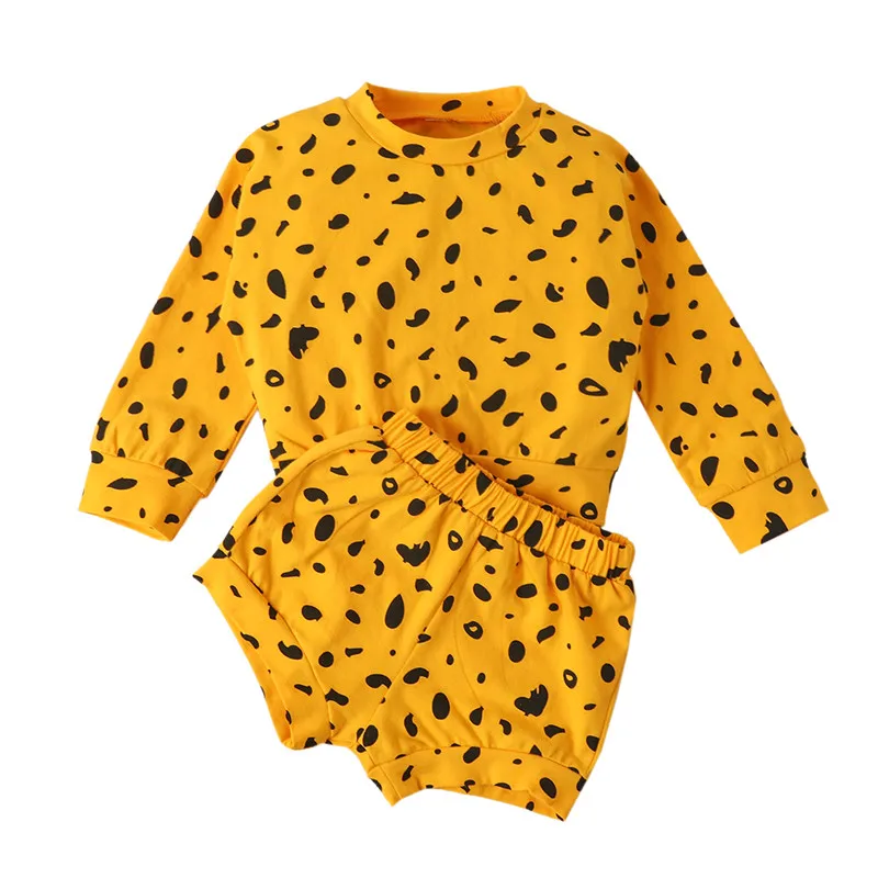 

Autumn Spring Fall Outfits 2020 Baby Suit Set Polka Dot Round Neck Long Sleeve T-Shirt Shorts for Girls Boys Baby Clothing