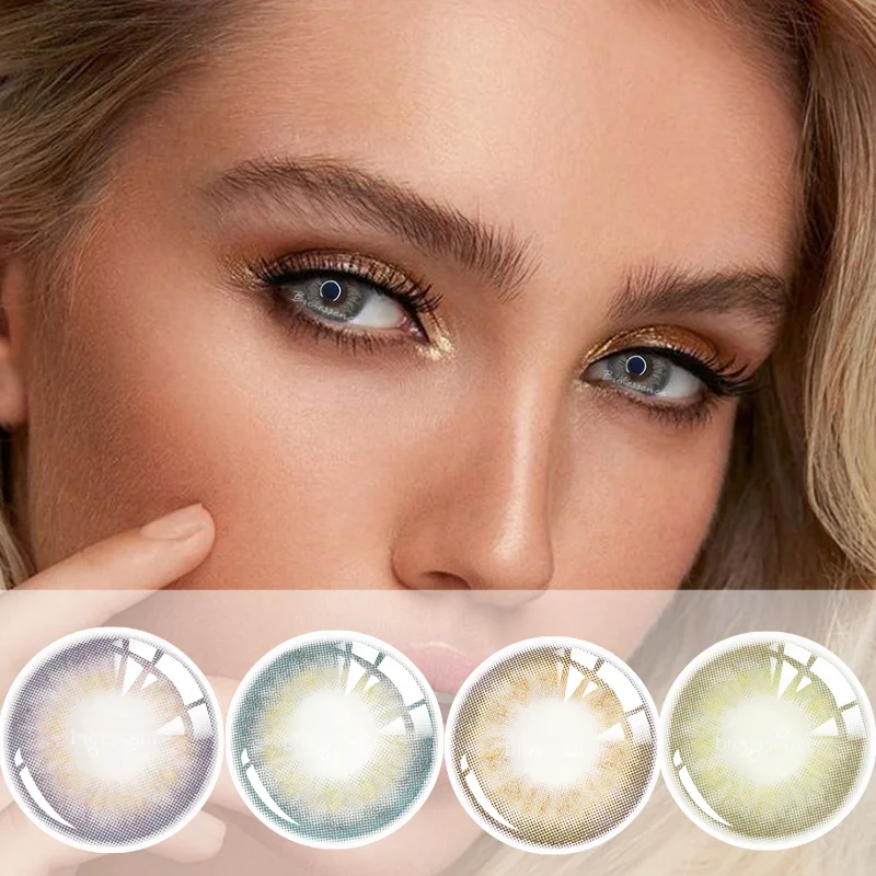 1 Pair yearly Color Contact Lenses for eyes with Prescription Correction Diopter Naturtal Beauty Makeup pupil Blue Green Pink | Красота и