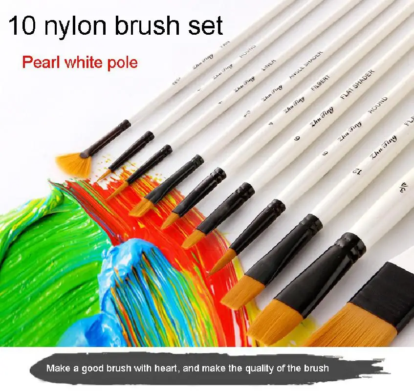 

New art painting set high quality 10 nylon wool watercolor brushes with brush cloth bag brush set painting supplies