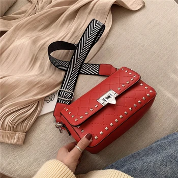 

Fashion embroidered PU leather rivet square messenger bag sac main femme crossbody bags for women mini luxury bag handbag women