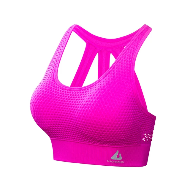 Women Shockproof Gathered Breathable Sports Underwear Running Workout Beauty Back Yoga Bra Fintess Gym Push UP Exercise Tops Rose red 1