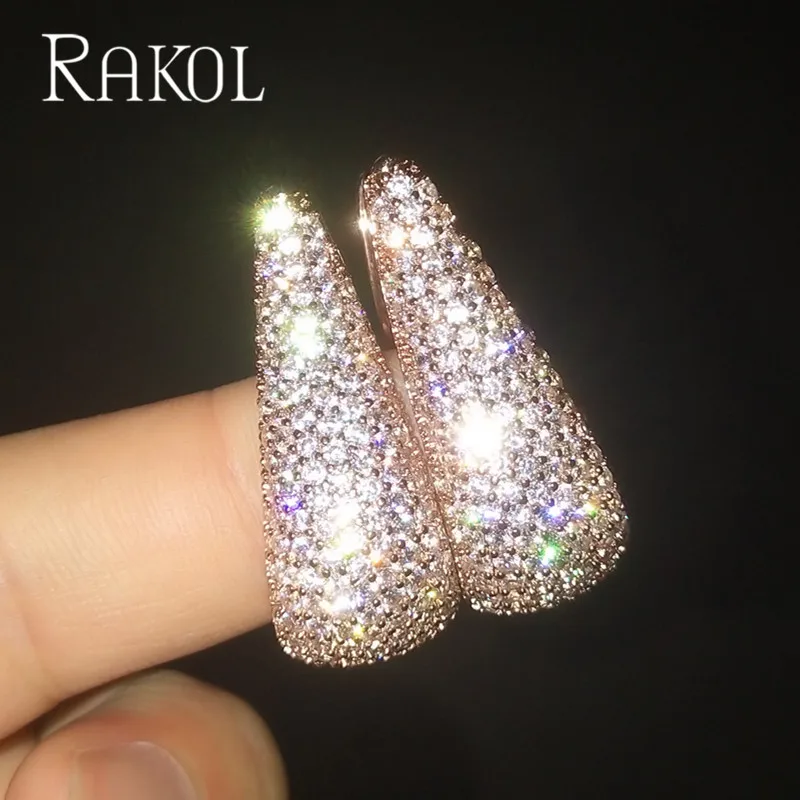 RAKOL Europe United States New Luxury Fashion Set AAA Cubic Zirconia Women Earrings Dress Accessories Anniversary Gift RE0601K