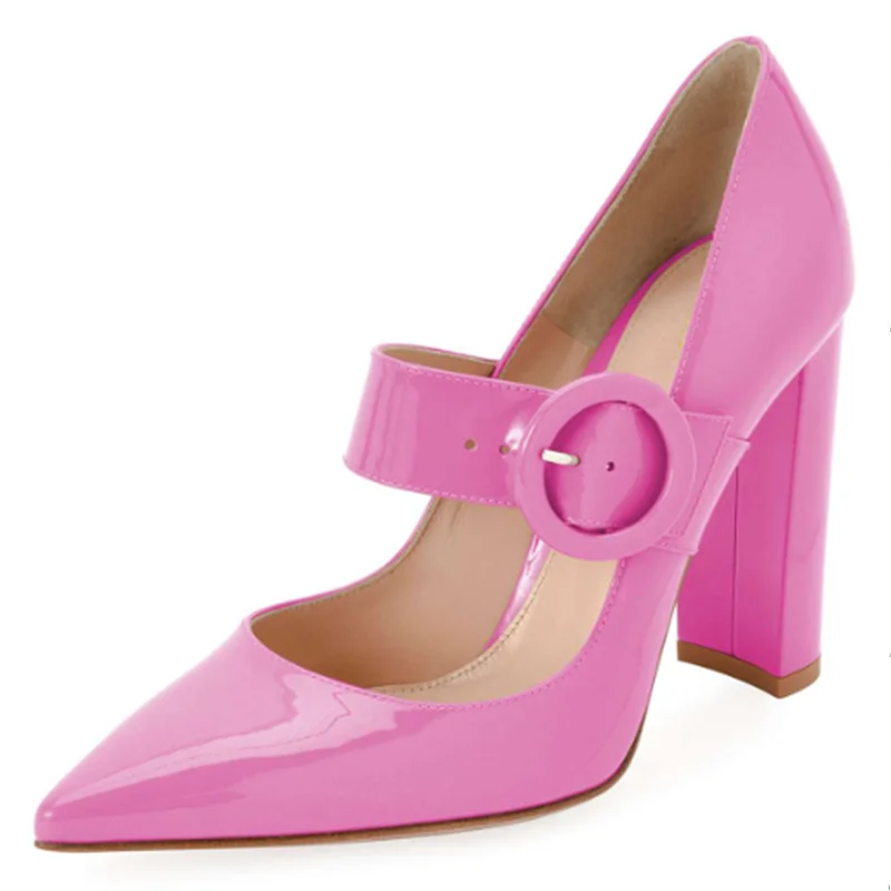 

2021 High Heel PU Stiletto shoes Buckle Women Pointed Party Wedding Shoe Plus Size Heels 11cm Black Color Pumps 66#