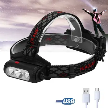 

Double-sided light headlights USB charging outdoor COB LED waterproof headlamp white red green three light source night fishing