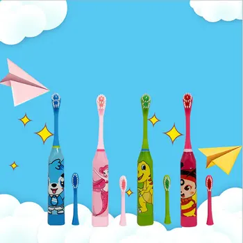 

Lovely Children Electric Toothbrush Cartoon Pattern Double-sided Tooth Brush Heads for Kids with 2 Pcs Head Kemei Acoustic Wave
