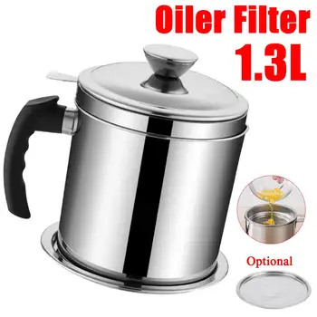 

Bacon Grease Container with Fine Mesh Strainer 1.3L Cooking Oil Storage Can with Removable Dustproof Lid and Coaste