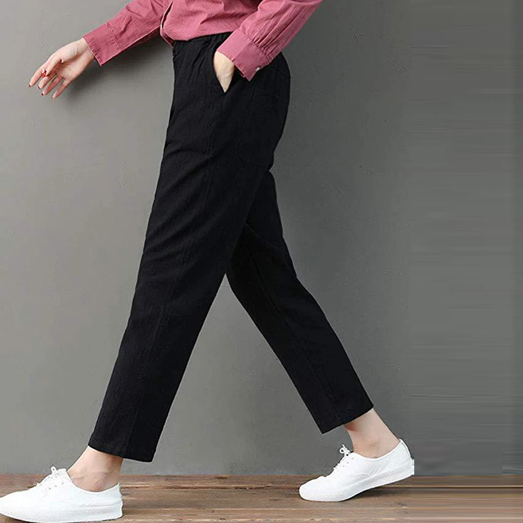 Women Autumn Summer Pants Elastic Waist Harem Shiny Sport Linen Band Pants Winter Joggers Pencil Sport Pants 808