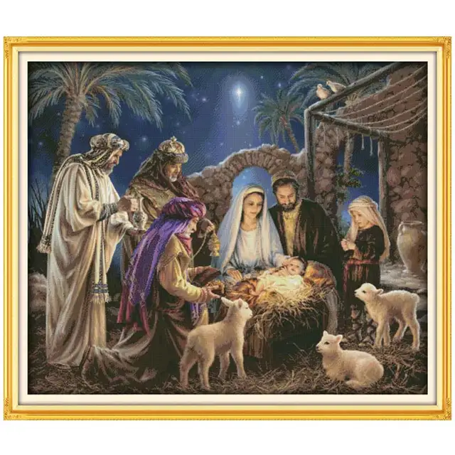 The birth of baby Jesus counted printed on the canvas 11CT 14CT DIY kit Cross Stitch embroidery needlework Sets home decor 1