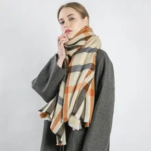 New Winter Autumn Thickened Scarf Cashmere Imitation Women's Plaid Scarf Shawl