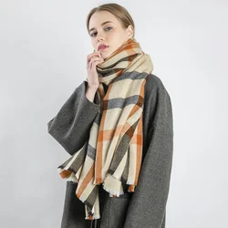 New Winter Autumn Thickened Scarf Cashmere Imitation Women's Plaid Scarf Shawl