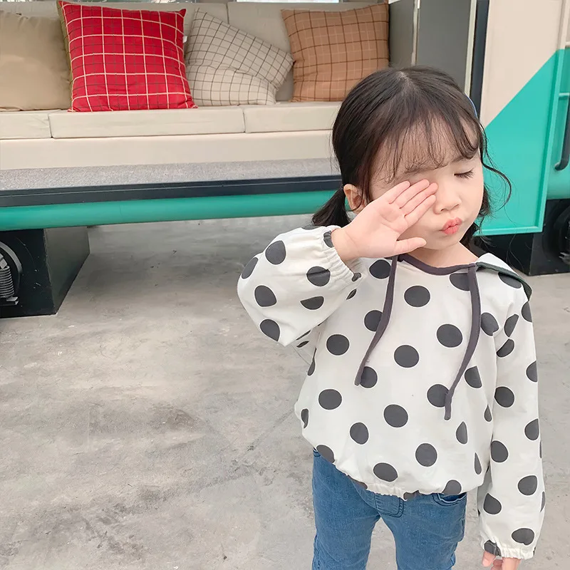 

2019 Autumn New Arrival Korean style cotton all-match dot pattern ear hooded hoodie for cute sweet baby girls and boys
