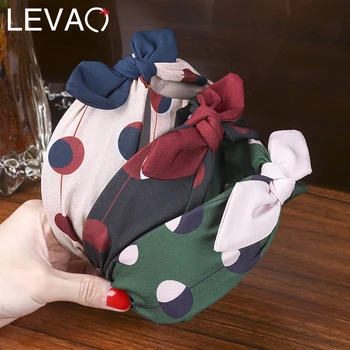 

Levao Women Hair Hoop Polka Dot Multicolor Fabric Cross-knotted Hair Bow Sweet Style Hair Accessories