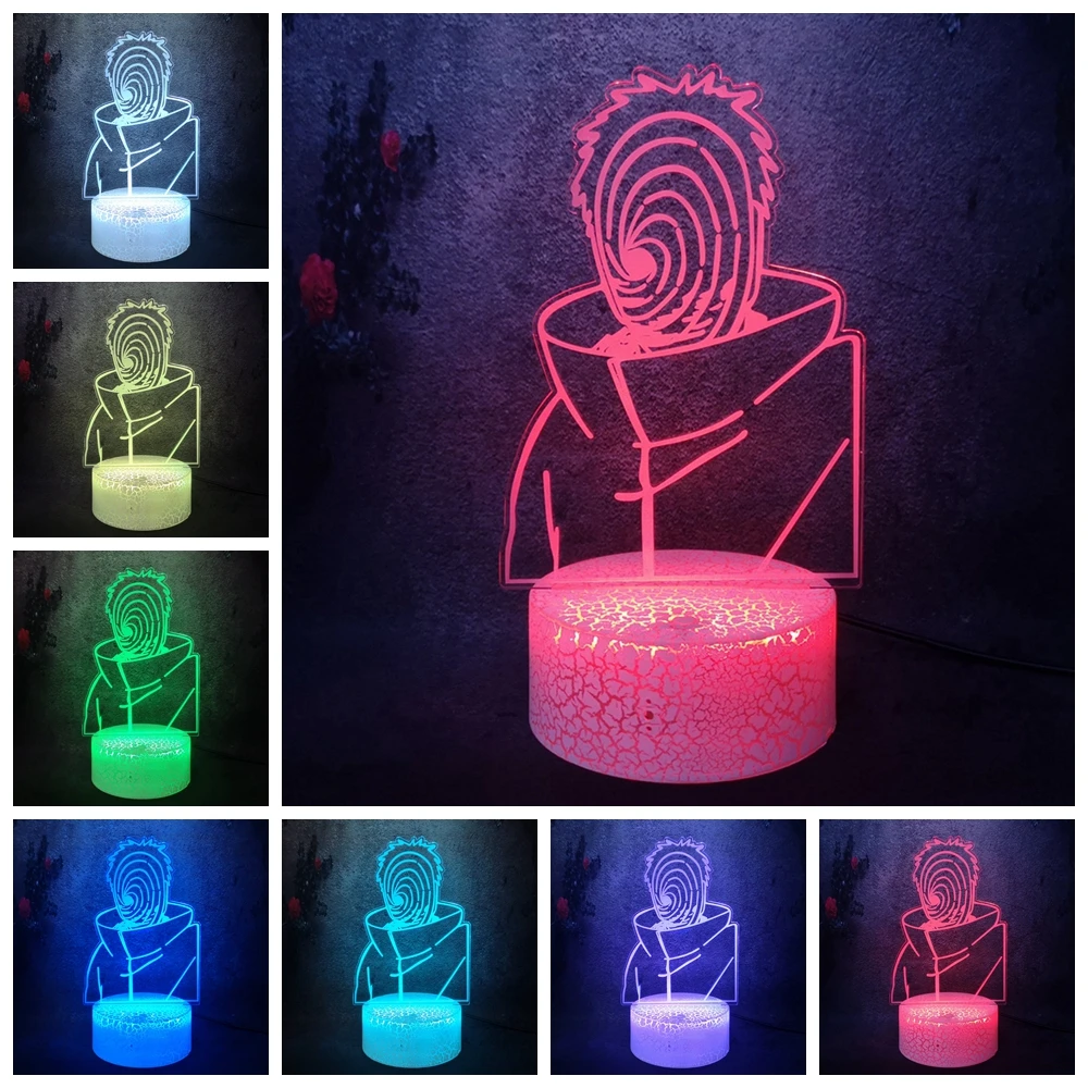 Наруто Узумаки Учиха Саске Какаши светодиодный светильник 7 цветов Иллюзия аниме