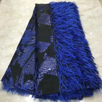 

Blue African Sequins Lace Fabric 2020 Nigerian French Tulle Lace with Sequins Embroidery Brocade Tassels Lace Fabric for Dress