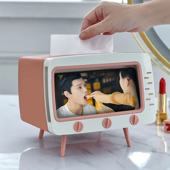 

TV Tissue Box Cover Dispenser Napkins Multifunctional Tissue Case Mobile Phone Household Storage Holder Box Napkins Container