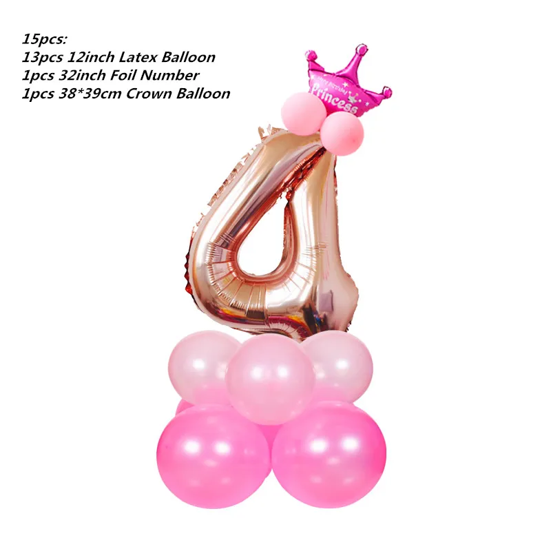 15 шт. фольга номер латексные шары воздушный шар с короной юбилей Беби Шауэр Детский День Рождения Вечеринка мой маленький пони вечерние поставки - Цвет: rose gold 4
