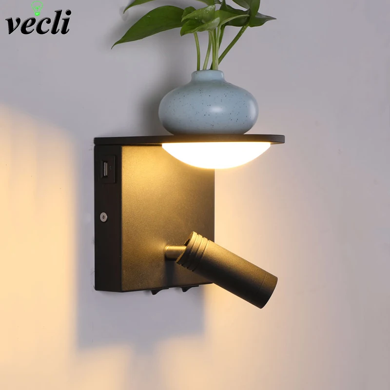

Indoor Led wall lamps 8W dimming wall lamp with USB charge bedroom living room Nordic modern wall light aisle wall sconces