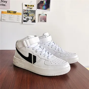 

winter shoes men warm air force a young man street wear stylish comfortable breathable high-top sneakers black and white shoes