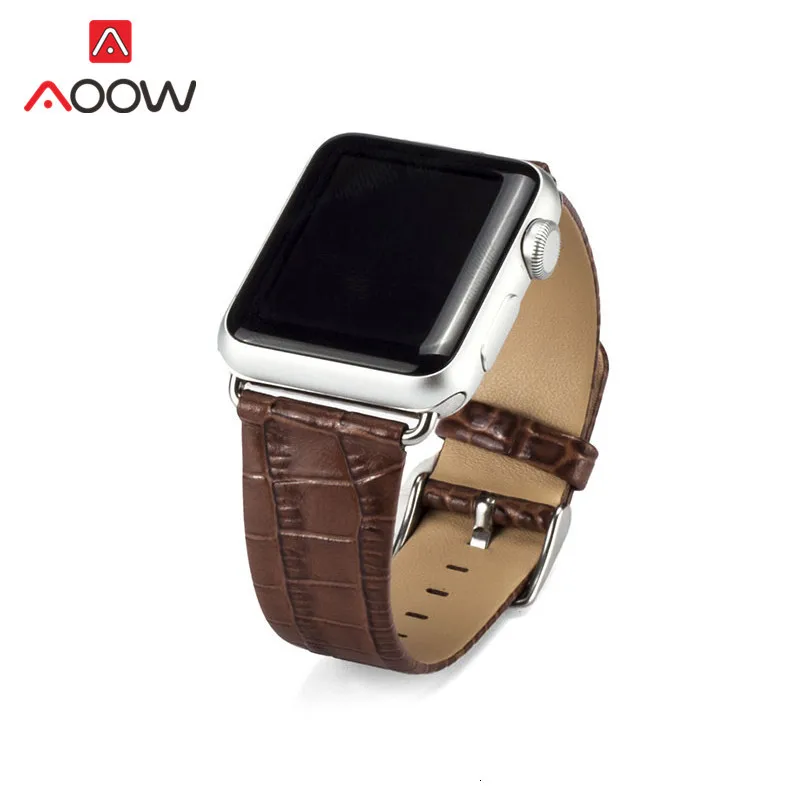 Крокодил узор пояса из натуральной кожи ремешок для Apple Watch 38 мм 42 красный бизнес заменить браслет iwatch 123 4