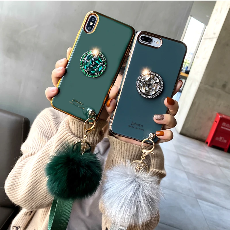 Роскошный чехол для телефона с лисьим меховым помпоном iPhone 11 Pro XS Max XR X 8 7 6 6S Plus