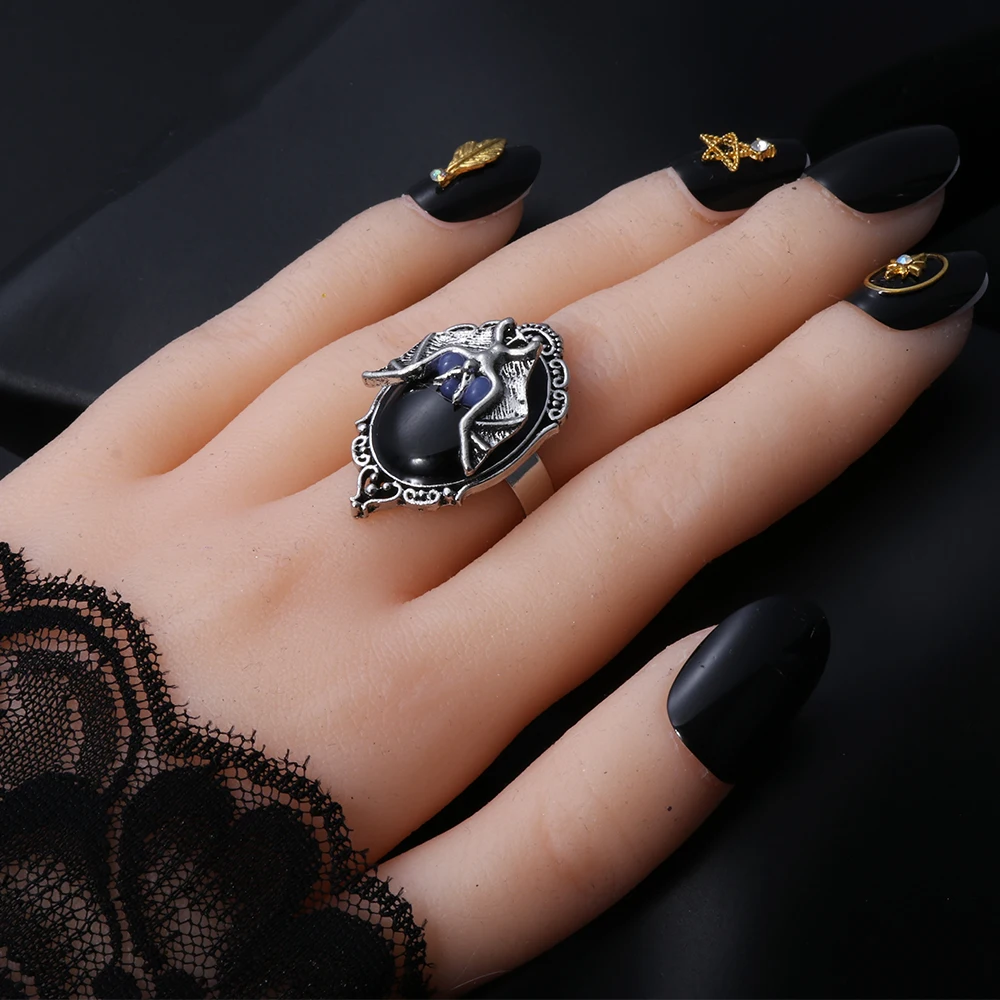 Регулируемые кольца летучая мышь Камея готическое кольцо «летучая мышь» Кристальное кольцо готическое кольцо ведьмы викторианские языческие украшения подарок для любителей летучей мыши
