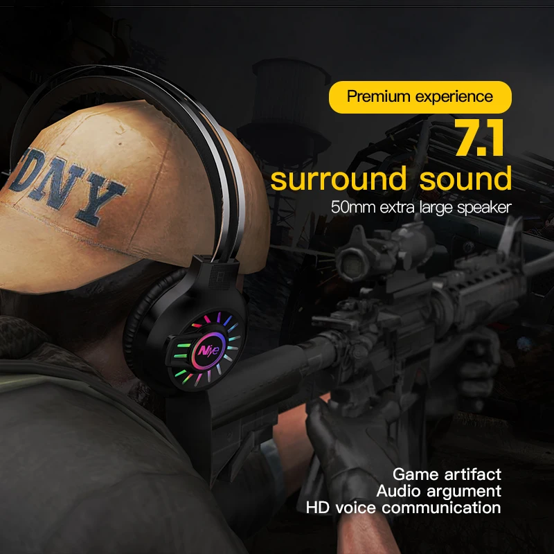 Professional Gaming Headphone Headset Gamer Wired USB PC Computer 7 1 Surround Sound Bass Stereo Sealed Ear Headset Mic Laptop