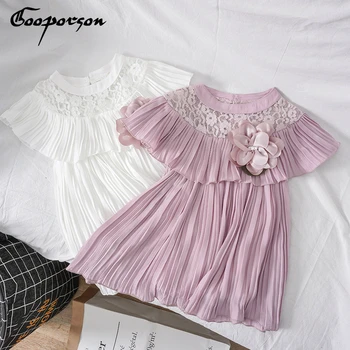 

Summer Girl Dress with Brooch Princess Wedding Party Little Girl Ceremonies Flower Lace Tutu Solid Dress Lace Clothes