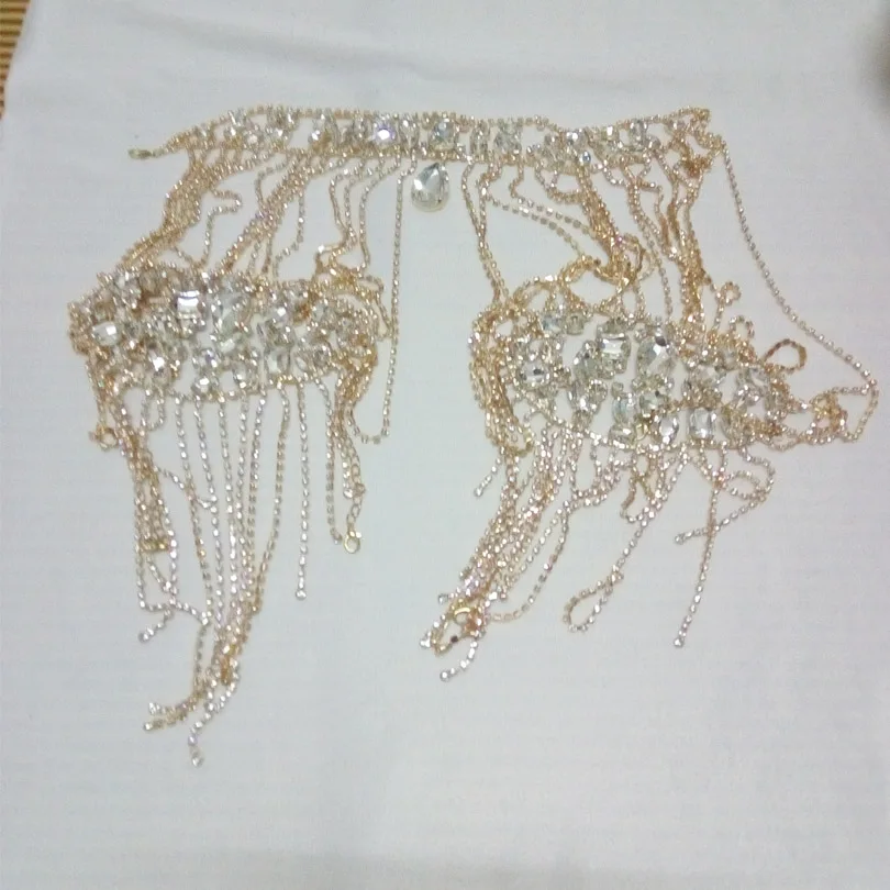 Свадебное ожерелье на плечо, роскошные свадебные украшения, кружевное ожерелье с кристаллами, ремешок на цепочке, свадебные аксессуары, женские цепочки на плечо - Окраска металла: gold